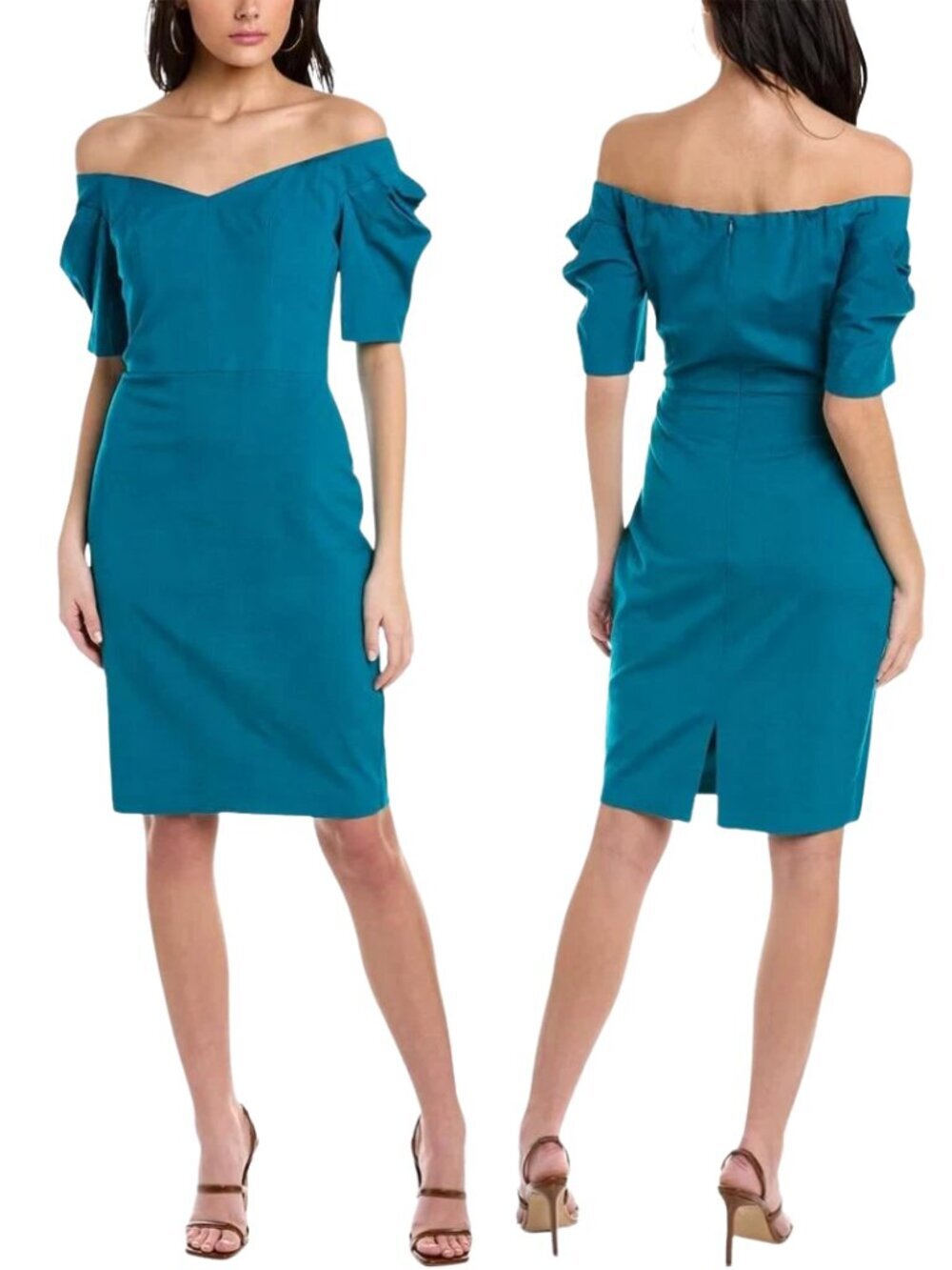 Trina Turk Witty Off the Shoulder Sheath Mini Dress Women's 10 Blue Formal NWT